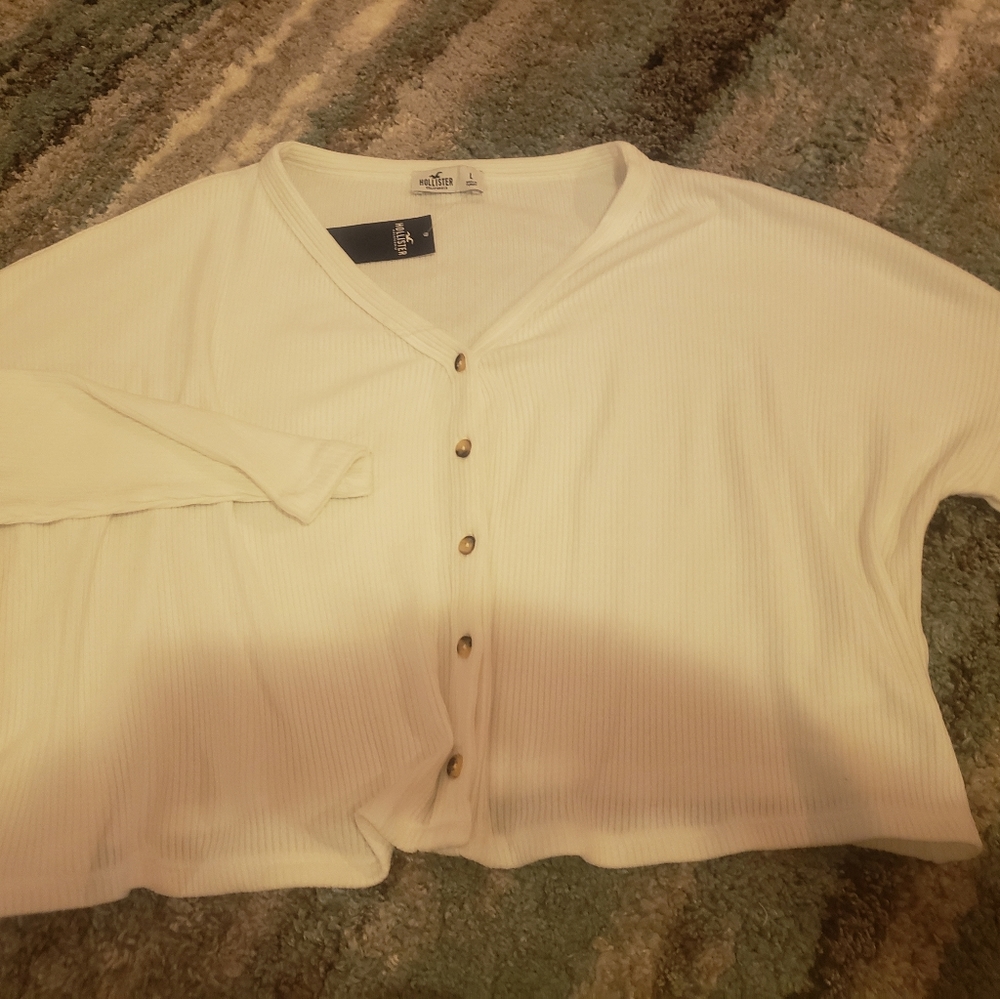 Hollister cropped white ribbed cardigan